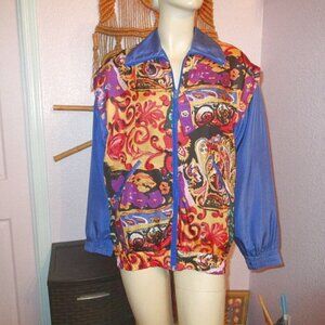 Vtg Oleg Cassini Silk Bomber Jacket Size S Psychedelic Disco Art To Wear 80s